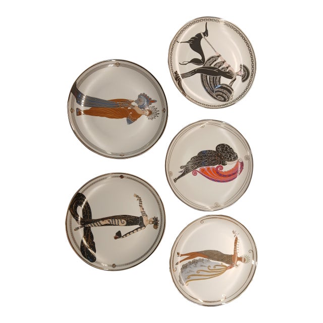 Late 20th Century House of Erté Limited Edition Art Deco Porcelain Plates - Set of Five For Sale