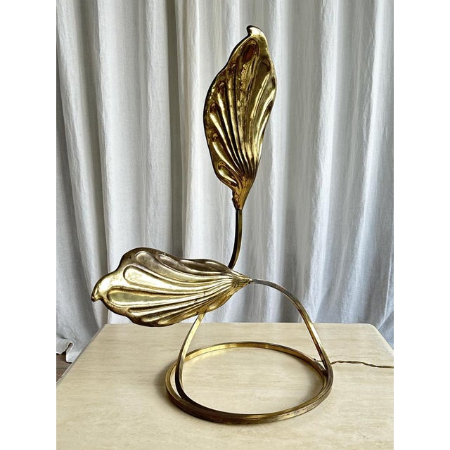 1960s Brass Rhubarb Double Leaves Table Lamp by Tommaso Barbi for G&g Studio E Designo, 1960s For Sale - Image 5 of 17