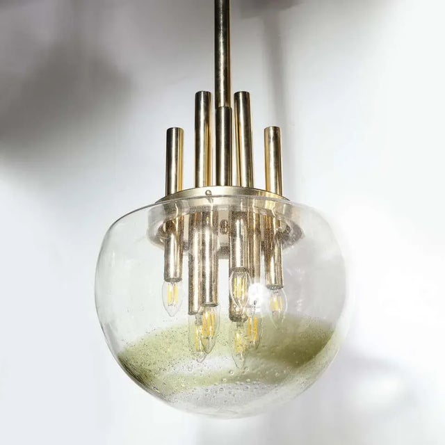 Mid-Century Modern Brass & Hand Blown Translucent/ Topaz Murano Glass Chandelier For Sale - Image 10 of 12