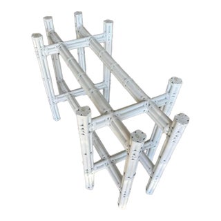 Baker, McGuire Styled Bamboo Dining Table, Highly Sought for 6-8 Chairs. White Bamboo Base Over Steel Frame With Thick Beveled Glass Top. For Sale