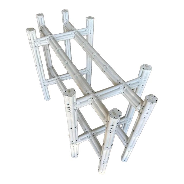 Baker, McGuire Styled Bamboo Dining Table, Highly Sought for 6-8 Chairs. White Bamboo Base Over Steel Frame With Thick Beveled Glass Top. For Sale