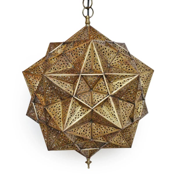 Vintage Brass Origami Star Pendant Light Small For Sale - Image 4 of 9
