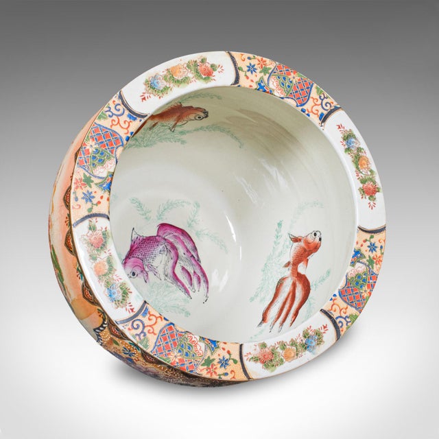 1940s Vintage Planter on Stand Duo, Japanese, Ceramic Fishbowl Jardiniere, Art Deco For Sale - Image 5 of 12