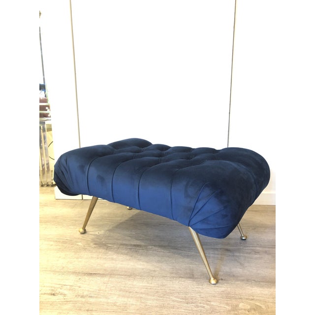 Mid-Century Italian Blue Velvet Brass Legs Footstools, 1950s For Sale - Image 12 of 18