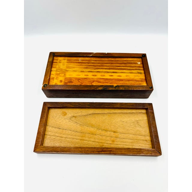 Chestnut Mid 20th Century Georges Briard Regalia MCM Teak Wood Box W Mosaic Tile & Glass Inset Top For Sale - Image 8 of 12
