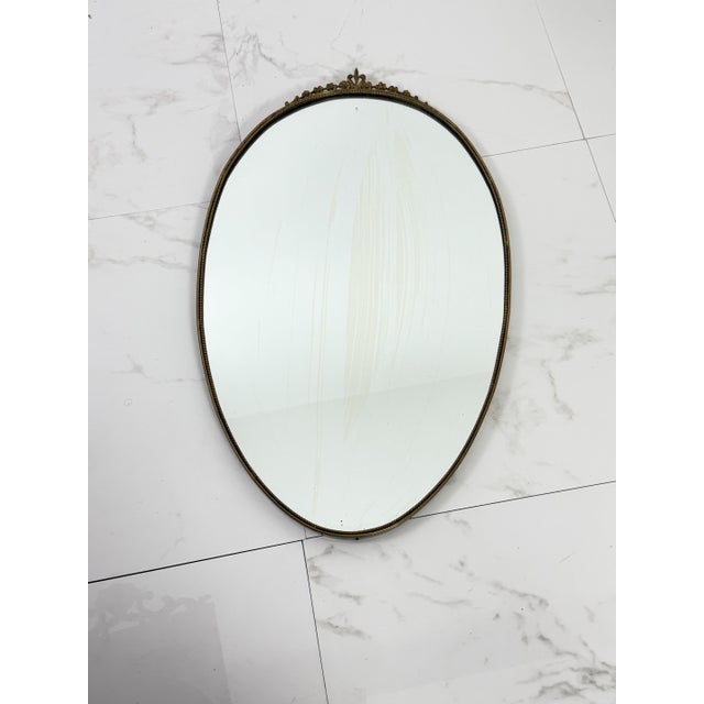 1950s Oval Wall Mirror with Brass Edge in the style of Gio Ponti, 1950s For Sale - Image 5 of 12