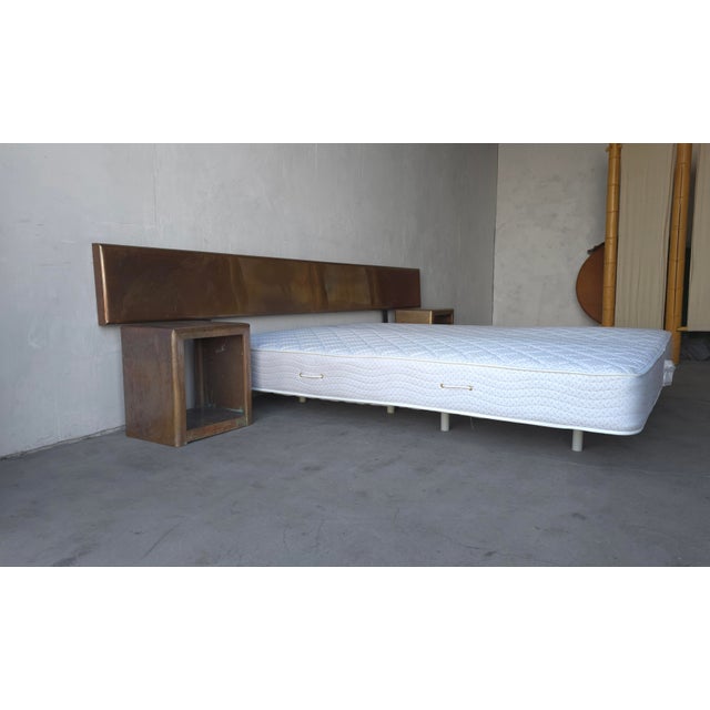 Pace 1970s Bespoke Patinated Copper Headboard and Nightstand Set For Sale - Image 4 of 18
