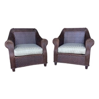 Vintage Wicker Chairs, a Pair, British Colonial, Coastal For Sale