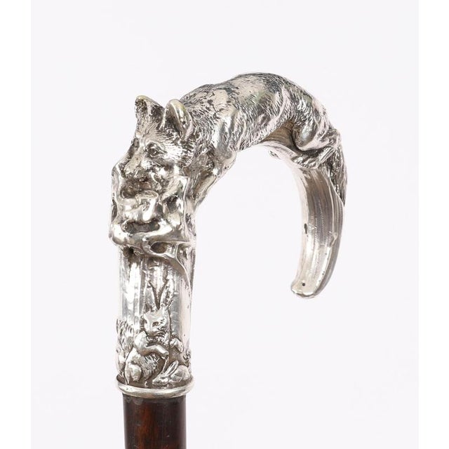 Antique Silver Fox and Hare Handled Walking Stick Cane, 19th Century For Sale - Image 16 of 18