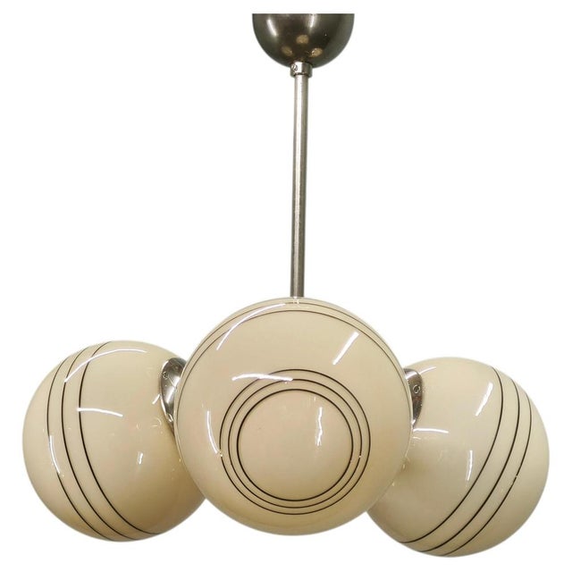 Art Deco Chrome and Cream Glass Chandelier, 1930s For Sale - Image 14 of 14