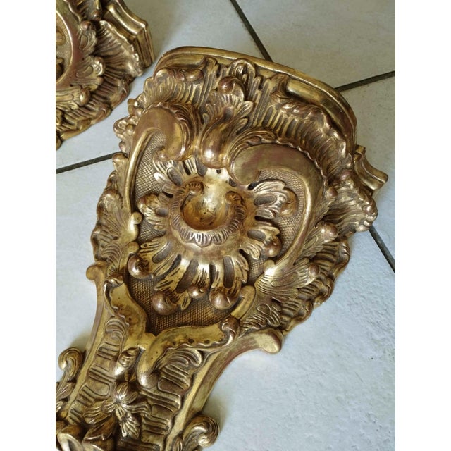 Wood Regency Wall Consoles in Gilded Carved Wood, 1970s, Set of 4 For Sale - Image 7 of 10
