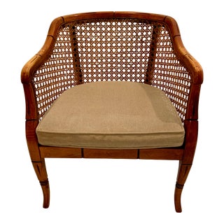 Sam Moore Regency Style Cane Back & Faux Bamboo Barrel Chair For Sale