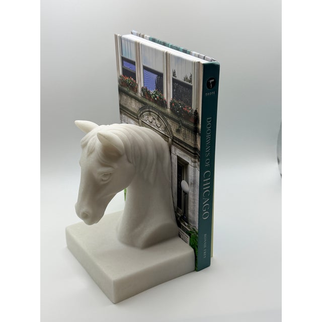Vintage White Natural Stone Horse Head Sculptural Bookend For Sale - Image 4 of 7
