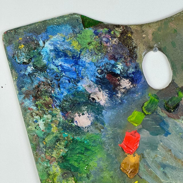 Late 20th Century Bright Vintage Artist's Large Painting Palette With Remnant Oil Paint For Sale In New York - Image 6 of 10