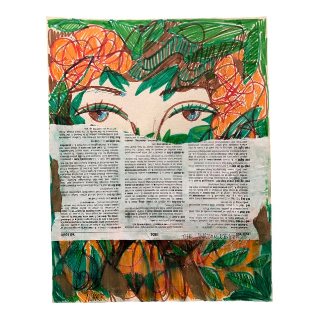 Contemporary Painting “The Amazon Reader”, Mixed Media on Paper, Original Artwork by Auker For Sale