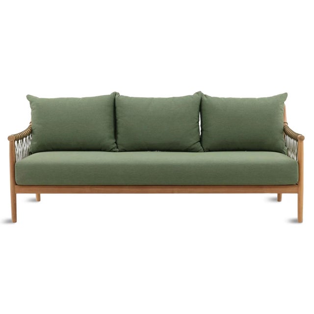 Wood Outdoor Teak & Fern Green Sofa For Sale - Image 7 of 13