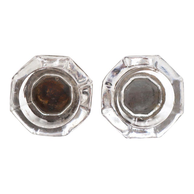 Pair of Vintage 1.25 In. Concave Octagon Glass Cabinet Knobs For Sale