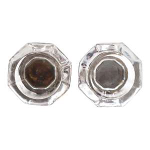 Pair of Vintage 1.25 In. Concave Octagon Glass Cabinet Knobs