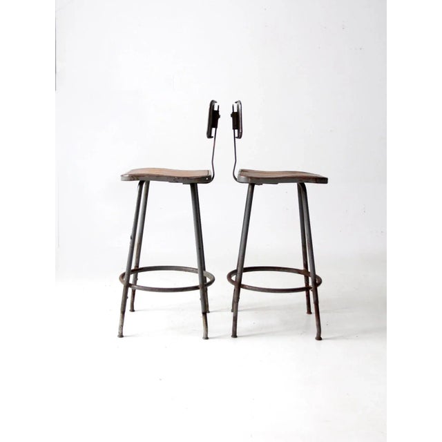 Industrial Mid Century Industrial Stools Pair For Sale - Image 3 of 13