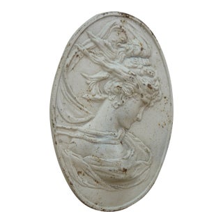 Cast Iron Neoclassical East Wind Goddess Bas Relief Cameo Wall Plaque 13" For Sale