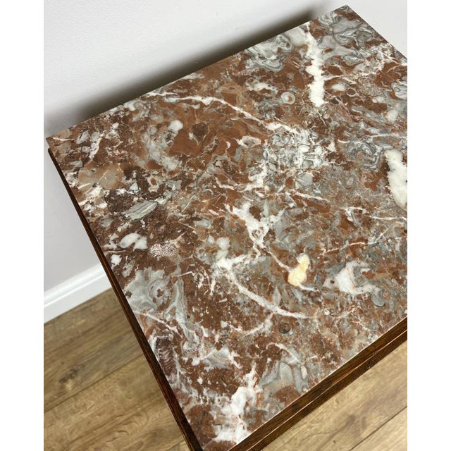 Antique French Art Deco Oak Bedside Table with Marble Top For Sale - Image 11 of 12