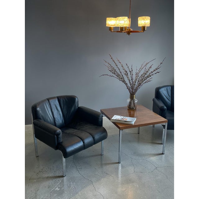 Hans Eichenberger Eurochair Lounge Chairs in Black Leather and Chromed Steel by Hans Eichenberger, 1970s, Set of 2 For Sale - Image 4 of 16