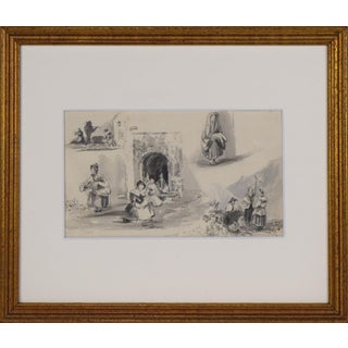 19th Century English Graphite Drawing Study of Genre Scenes For Sale