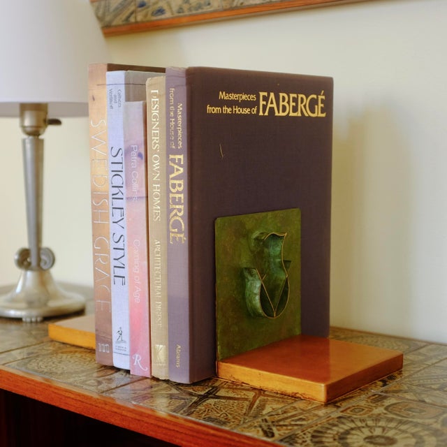 Green 1930s Swedish Metal and Wooden Bookends For Sale - Image 8 of 10