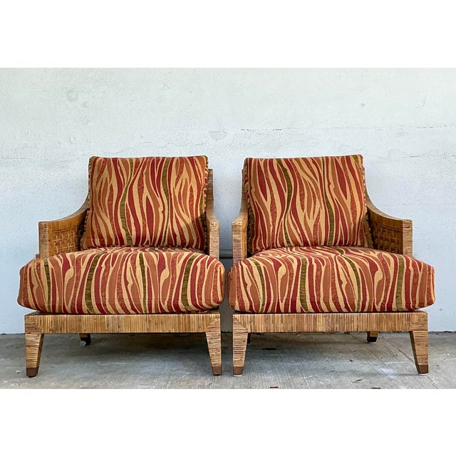 Vintage McGuire Woven Rattan “St Germaine” Lounge Chairs - A Pair For Sale In West Palm - Image 6 of 12