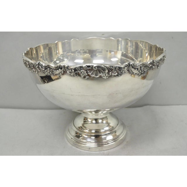 Victorian Vintage Fb Rogers 5614 Victorian Silver Plated Punchbowl W/ Round Tray, 2 Pc Set For Sale - Image 3 of 17