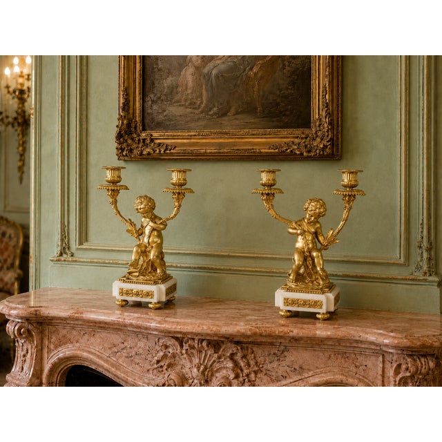 19thC French Louis XVI Gold Ormolu Clock Set - 3 Pc For Sale - Image 11 of 14