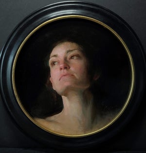 Lingering by Karen Offutt | Oil Painting of a woman with a contemplative expression