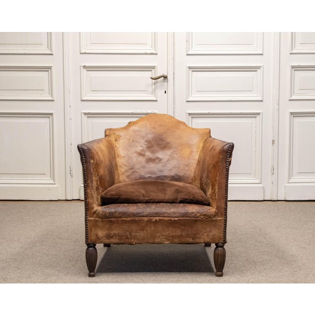 French Sheep Leather and Velvet Lounge Chair in the style of Louis Chambry, 1920s For Sale - Image 12 of 12