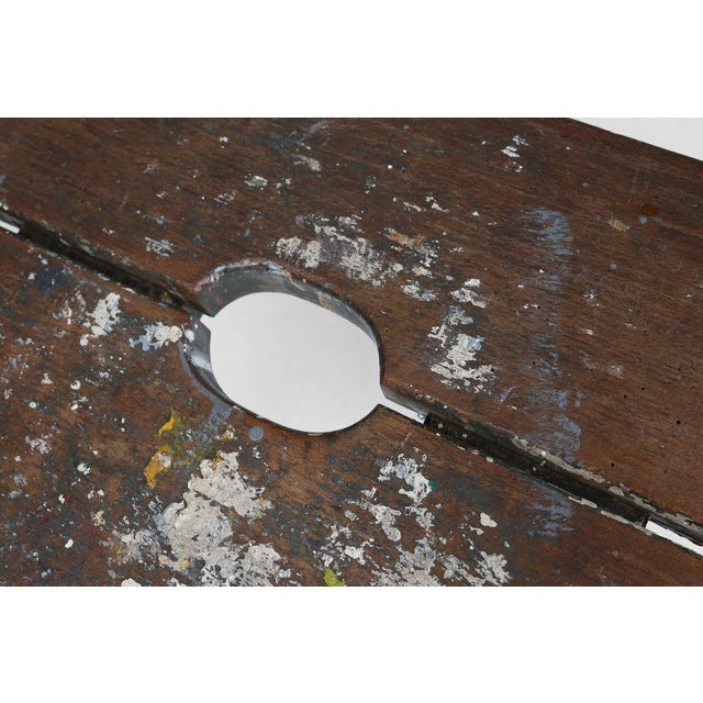 Industrial French Wooden Painters Stool, 1930s For Sale - Image 4 of 11