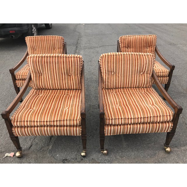 Mid Century Velvet Upholstered Dining Chairs on Casters ...