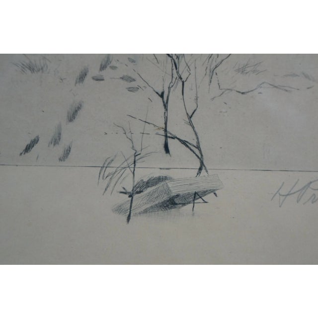Antique 1887 Henry Pruett Share Signed Winter Farm Landscape Etching 20", Framed For Sale - Image 4 of 11