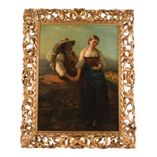 Antique Framed German Couple Oil on Canvas in the Style of Friedrich Prölss For Sale