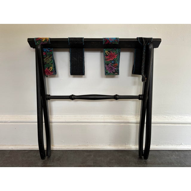Black Vintage Folding Luggage Rack With Traditional Guatemalan Strap For Sale - Image 8 of 10