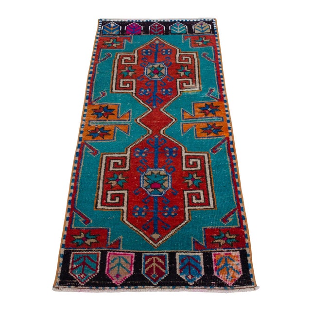 1970s 1970s Vintage Oushak Rug Hand Knotted Small Rug Mat - 1′8″ × 3′11″ For Sale - Image 5 of 14