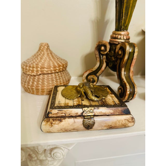 Vintage Bone and Brass Elephant Box For Sale - Image 9 of 11