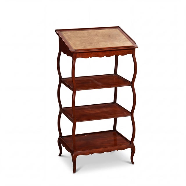 Traditional Baker Furniture McMillen Coll. Mahogany & Leather Bookstand Lectern Shelf Etagere For Sale - Image 3 of 7