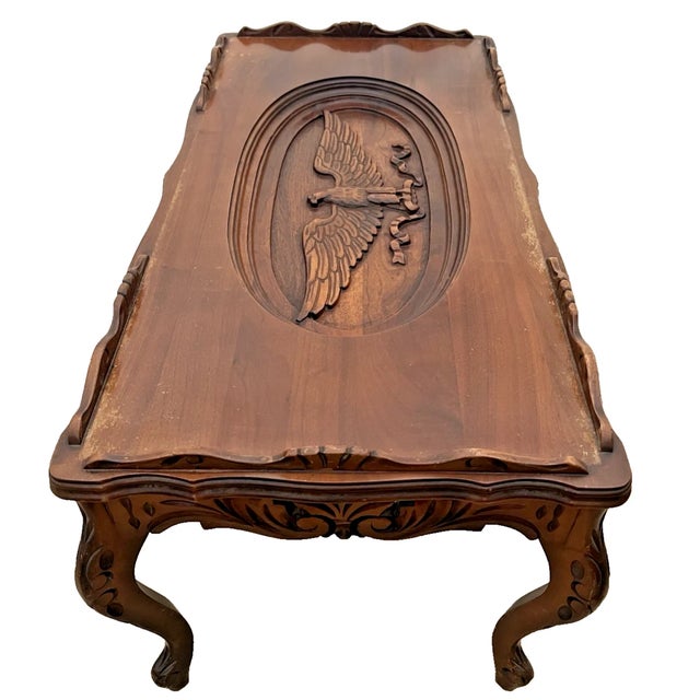 1960s Cocktail Coffee Table Colonial Revival Carved Eagle Glass Top Cabriole Legs For Sale In Palm Springs - Image 6 of 12