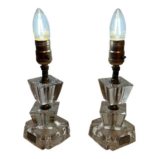 1940s Art Deco Crystal Boudoir Lamps - A Pair For Sale