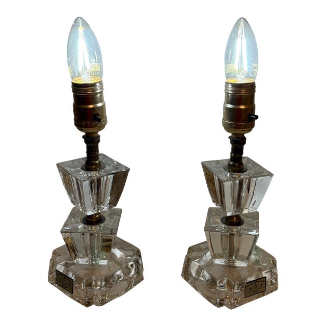 1940s Art Deco Crystal Boudoir Lamps - A Pair For Sale