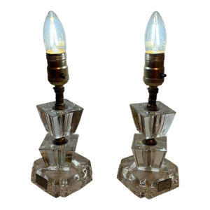1940s Art Deco Crystal Boudoir Lamps - A Pair