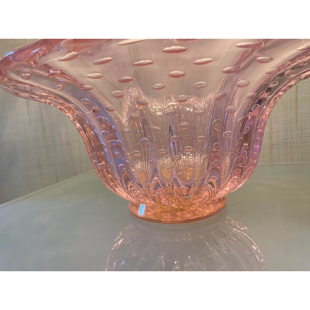 Glass Contemporary Handmade Pink With Air Balls Murano Glass Style Vase For Sale - Image 7 of 10