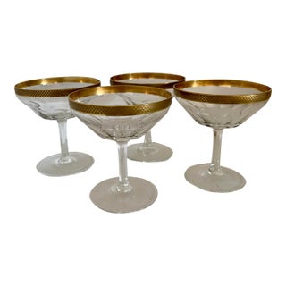 1930s Art Deco Champagne Coupes Checkered Gold - Set of 4 For Sale