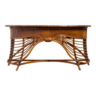 Vintage Coastal Bamboo Console Table After McGuire For Sale