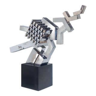 1960s Cubist Sculpture in Mirror Polished Chrome For Sale