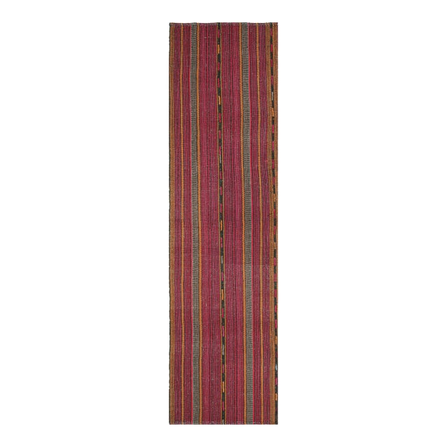 1950s Vintage Palas Persian Kilim in Pink and Ochre Stripes, From Rug & Kilim - 2'11''x10'11'' For Sale
